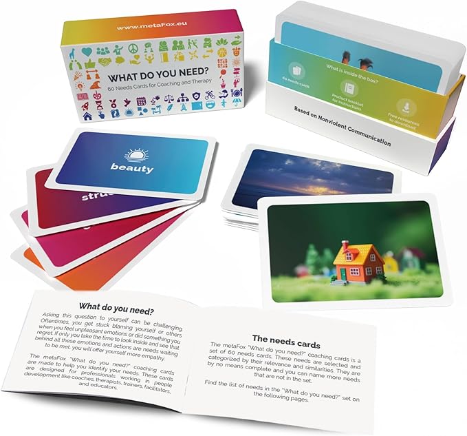 metaFox “What do You Need?” Coaching Cards – 60 Needs Cards for Nonviolent Communication (NVC, Emotional Intelligence, Coaching, and Difficult Conversations). Ideal for Mindfulness & Self-Reflection.