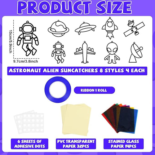 32 Sets Outer Space Suncatchers Craft Kit DIY Window Stained Glass Effect Planet Astronaut Alien Paper Crafts Home School Classroom Decoration Kid Birthday Gift Creative Art Project Activity Game