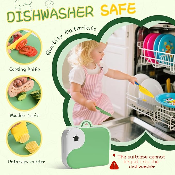Montessori Kitchen Tools for Toddlers,Kids Knife for Real Cooking,Toddlers Knife Set with Storage Box Kids Safe Knives Children Cutting Set for Girl Boy,Montessori Toys for Kitchen Set -Green
