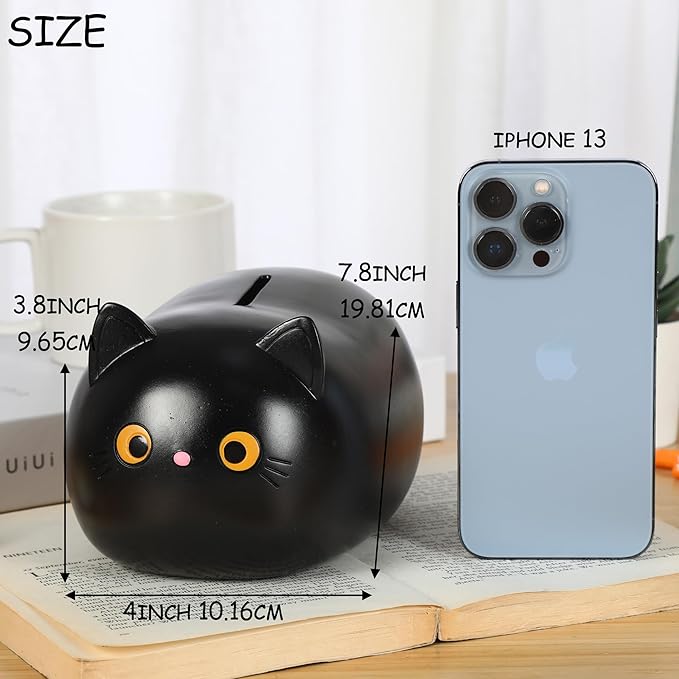 H&W Black Cat Piggy Bank for Girls,Plastic Coin Bank,Unbreakable Money Bank,Cute Piggy Bank for Kids,First Money Box,Best Birthday