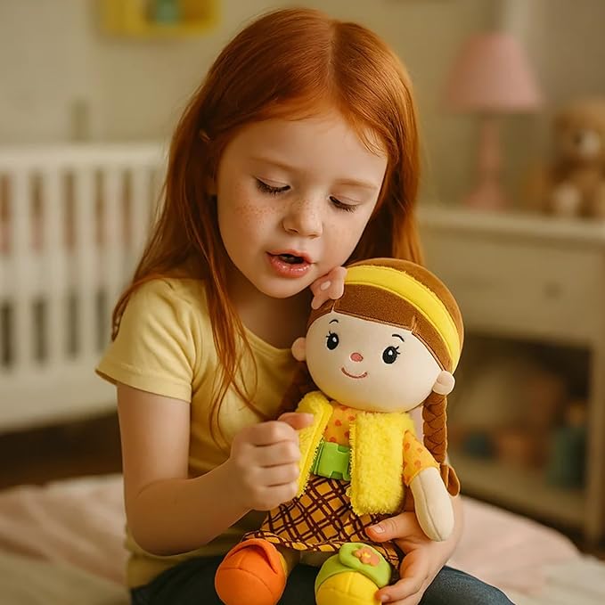 Soft Baby Doll Toys (16'') Educational Plush Doll for Girls Birthday Cuddly Plush Toys for Toddler Kids (Yellow)