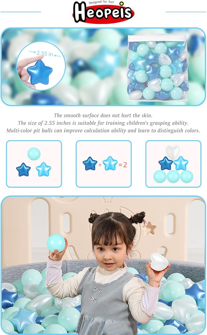 Ball Pit Balls Pack of 100 200 500 - Star and Round Set BPA Free Phthalate Free Non-Toxic Crush Proof Play Balls Soft Plastic Balls for Toddlers Baby Kids Birthday Pool Tent Party