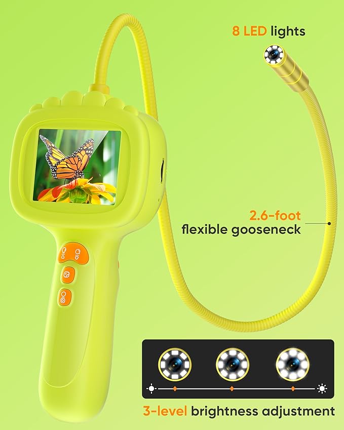 2.6FT Borescope Snake Camera Toy with Light & 32GB SD Card for Kids Science Educational STEM Toys for Outdoor Nature Exploration IP67 Waterproof Birthday Gift for 4 5 6 7 8 9 10 12 Years Old Boy Girls