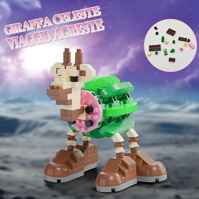 Italian Brainrot Action Figure Building Kit, Brainrot Toys, Creative STEM Construction Blocks, Collectible Desk Decor Gift for Adults & Teens 14+(Giraffa Celeste VIAGGIO AGRESTE)
