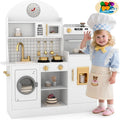 JOYDIAS Kids Play Kitchen Set, Pretend Wooden Kid Kitchen Playset Toy Kitchen w/Sound and Light, Oven, Washing Machine, Toy Coffee Station and Toddler Kitchen Accessories for Kids Age 3+