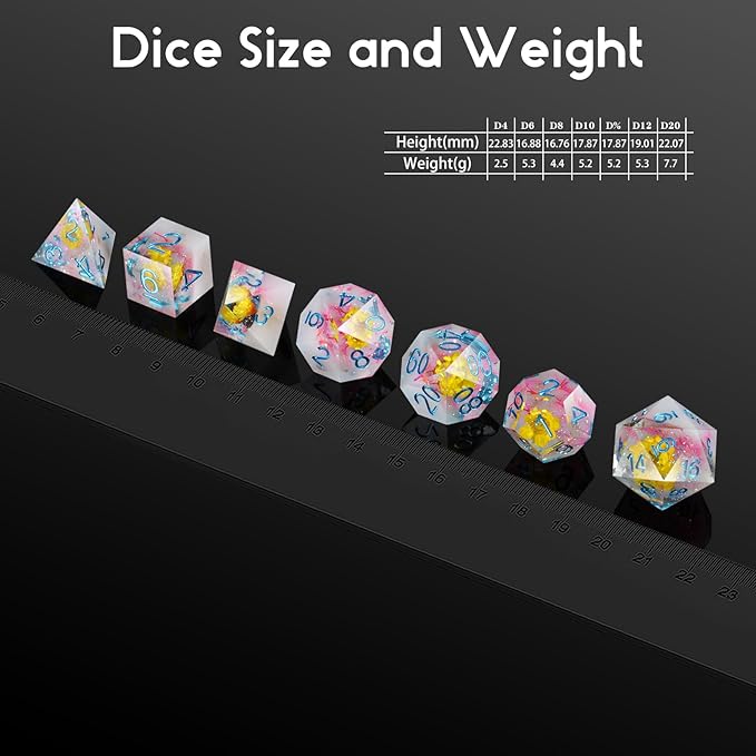 Resin DND Dice Set DNDND Handmade Flower Sharp Edge D&D Die with Gift Case for D&D Dungeons and Dragon Tabletop Games (Chrysanthemum)