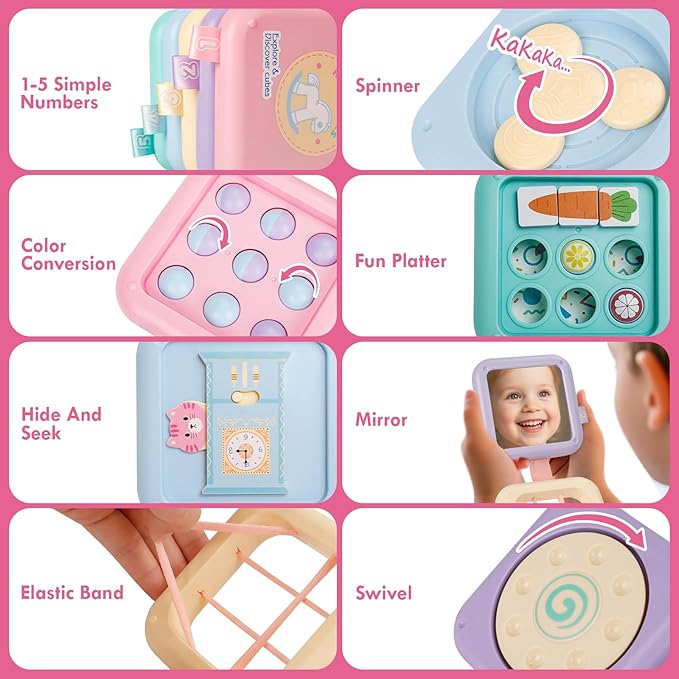 Montessori Toys for 1 Year Old Girls Gifts, Toddler Busy Board, Baby Learning Travel Sensory Toys for Toddlers 1-3, 1st Birthday Gifts, Easter Basket & Stocking Stuffer, Macarons