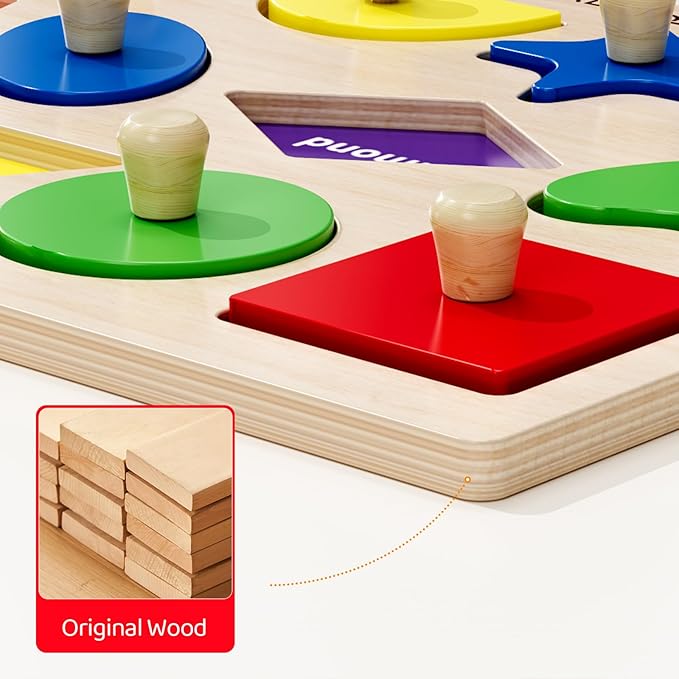 Wooden Puzzles for Toddlers 1-3, Montessori Shapes Sorter Board Puzzle for 1 2 3,Preschool Learning Toys for Baby Kids