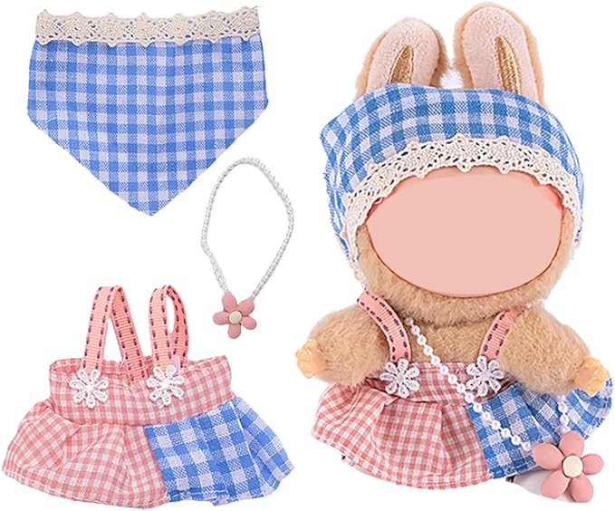 17cm Doll Clothes Set, Premium Jeans & Knitted Sweater Outfit for 17cm 15cm Dolls, Cute Dress Up Fashion, No Doll Included (Pink/Blue, 17cm/15cm)