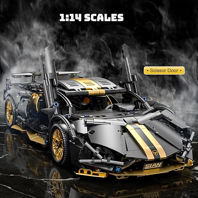 Sport Race Car Building Block Sets for Adults,Black Technical Racing Supercar Toys Kits Collectible 1:14 MOC Model Construction Birthday Gifts for Boys Men Teens Age 8+, 8-12 12-16,14+