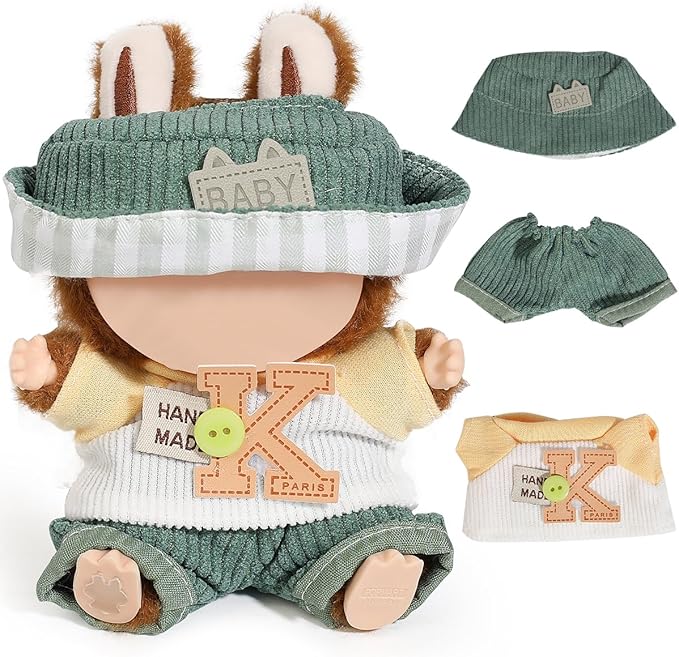 (2 Set) XMBYGY Doll Clothes for Labubu(for 17/15cm Standing/Sitting Doll)(NO Doll) - Accessories Clothes Dress up for Dolls Outfit Included Figures Clothing and Hat for Girl Woman (LB20+LB21)