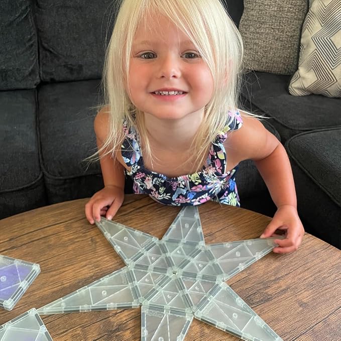 CreateOn Crayola Glow Doodle Magentic Tiles - Magnetic Building Toys for Kids, STEM Toys for Boys and Girls Ages 3+, 30-Piece Set
