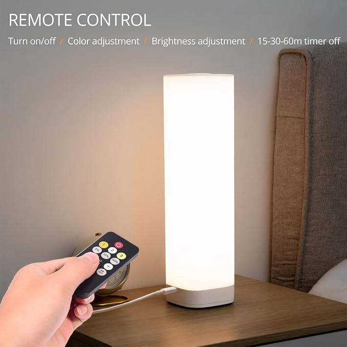 Semlos Led Table Lamp for Bedroom, Reading Night Light with 3 Color and 10 Dimmable Brightness, Bedside Lamp Touch with Remote Control, Desk Lamp for Nightstand, Beds and Office