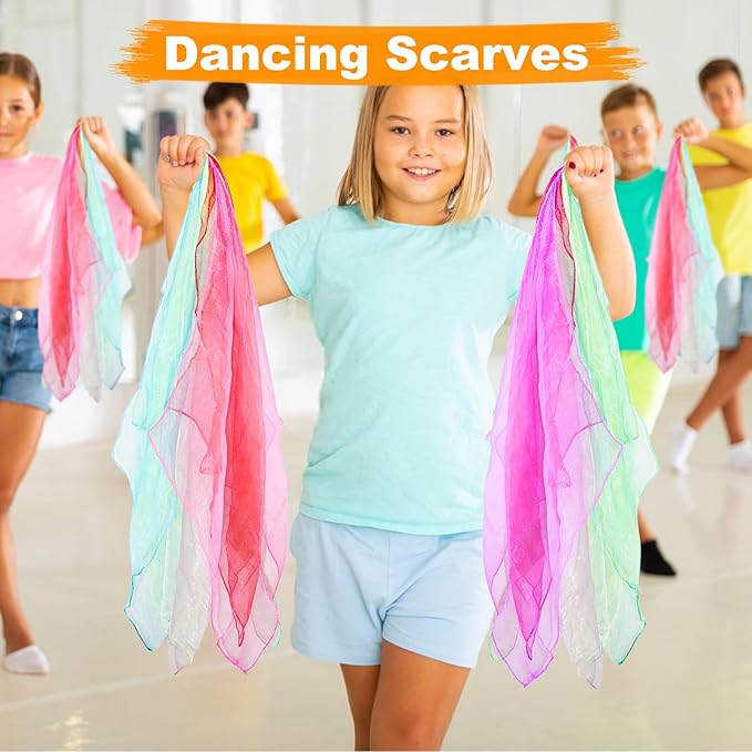 24 Or 48 Pcs Juggling Scarves for Kids Play, 12 Colors Play Silks for Kids, Silk Square Play Scarves for Toddlers