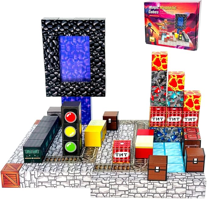 Magnetic Building Blocks Set, 150 Pieces STEM Learning Toy with Lava Adventure Theme, Construction Kit for Ages 3-12 Years