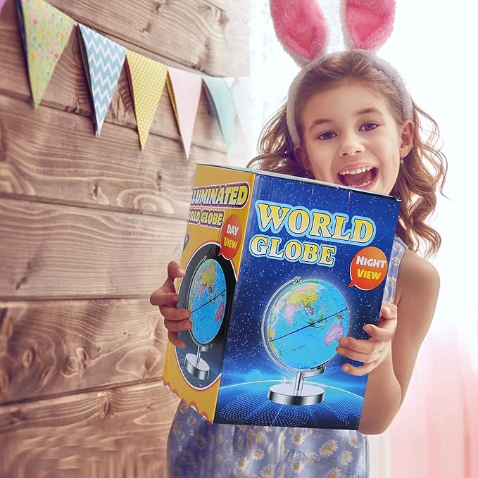 6 in1 Illuminated World Globe for Kids & Adults All Ages High Clear Map, Illuminates Educational Interactive STEM Toy, Light Up Kids Globe Lamp,Gifts For Boys And Girls