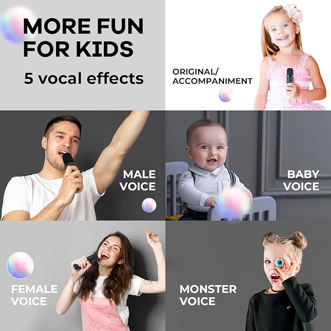 Mini Karaoke Machine with 2 Wireless Microphones for Kids Adults, Portable Bluetooth Speaker, Popular Gift for 3, 4, 5, 6, 7, 8, 9, 10, 11, 12, 13+ Years Old Teens Birthday for Boys Home(Black)