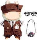 17cm Doll Clothes Set, Cute Boy Outfits for Clothes and Glasses, 7 PCS Cute Hat & Overalls Set Stylish Outfits Exquisite Accessories