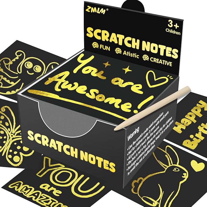 ZMLM 165 Rainbow Scratch Paper Art Crafts Mini Notes Kids Gifts 4 5 6 7 8 9 10 Years Old Girls Boys Students Teens Classroom Prizes School Supplies Birthday Party Travel Toy Activity(Gold)