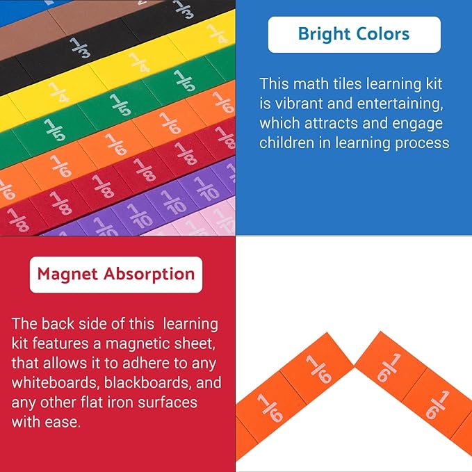 Montessori Math Magnetic Tiles Classroom Essentials Foam Tiles for Kids to Learn Fraction Equivalence and Math manipulatives Great Learning Resources for The Homeschool Curriculum