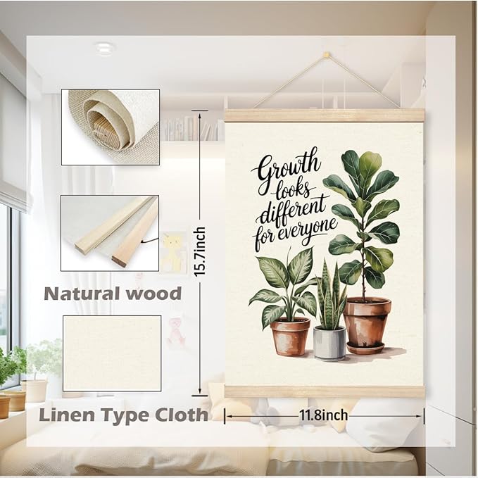 Growth Mindset Banner - Growth Looks Different for Everyone, Mental Health Wall Art, Potted Plant Wall Hanging Banner Flag for Classroom Therapy Office School Counseling
