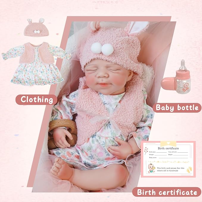 Reborn Baby Dolls Silicone Full Body 18.89in Weighted Real Life Closed-Eyes Girl Dolls Lifelike Newborn Baby Soft Body Flexible Limbs Not Vinyl