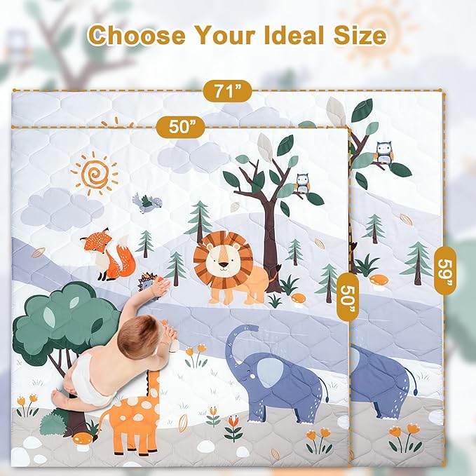 Premium Foam Baby Play Mat 50" x 50" – Removable & Machine Washable Cover, Extra Thick Padding Playpen Mat, Non-Slip Crawling Mat, Easy to Clean for Infants, Toddlers & Babies