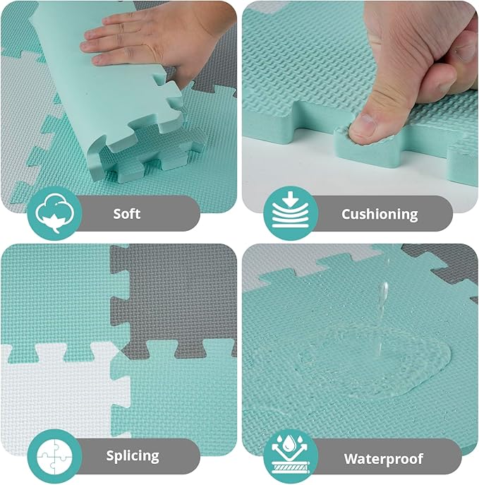 16Pcs Baby Play Mat for Floor, Foam Floor Tiles for Kids with Interlocking, Squares Foam Puzzle Carpet for Playroom, Crawling Rug for Babies 6-12 Months,Toddlers,11.8 * 11.8 * 0.6In Each