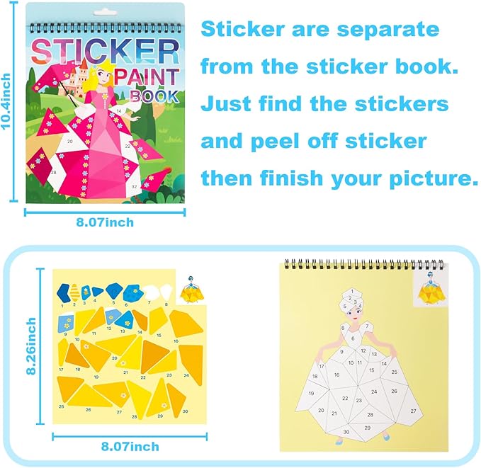 AEAHALY Crafts for Kids Ages 4-8 Paint by Sticker Princess Reusable Sticker Book for Kids Ages 4-8 Boys and Girls Birthday Gifts Party Favor, Travel Activity Book Set for Learning