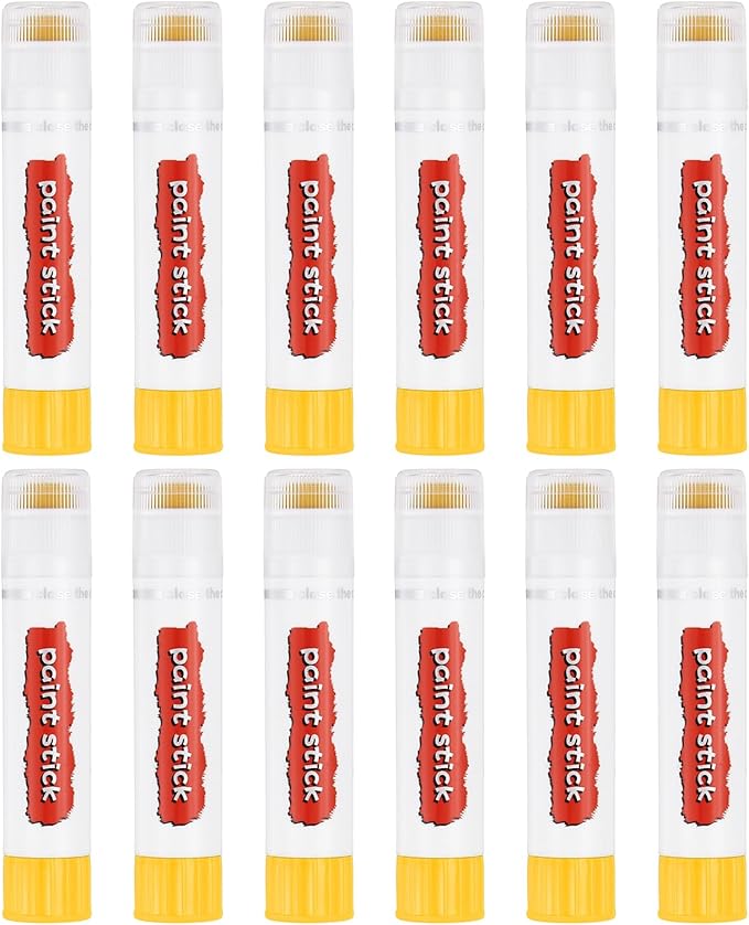 PATIKIL Tempera Paint Sticks, 12 Pcs Solid Tempera Paints Sticks Washable Bulk Markers Pen Quick Drying for Artists Beginners Art Supplies, Light Yellow