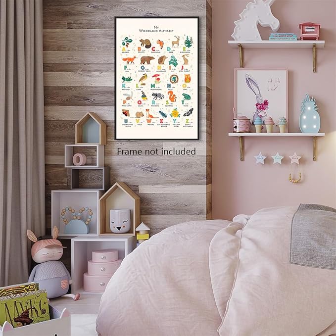 Alphabet Poster - Woodland Animal ABC Letters for Toddlers 1-3, Classroom & Nursery Wall Art, 16x24in Unframed