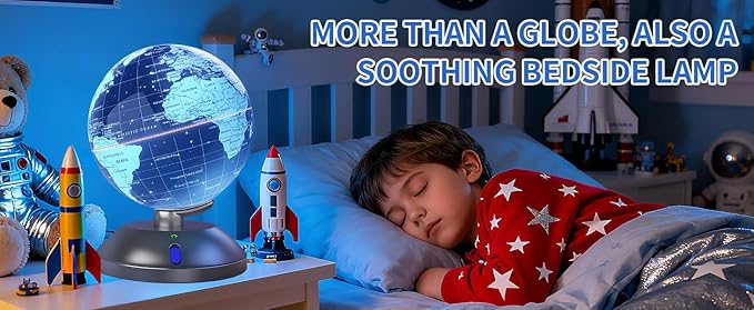 360-degree rotating globe, independently supported by a base, 9-inch design world globe, built-in LED night light, high-definition color visual map details, suitable for children's geography education, study and office decoration, living room decoratio...