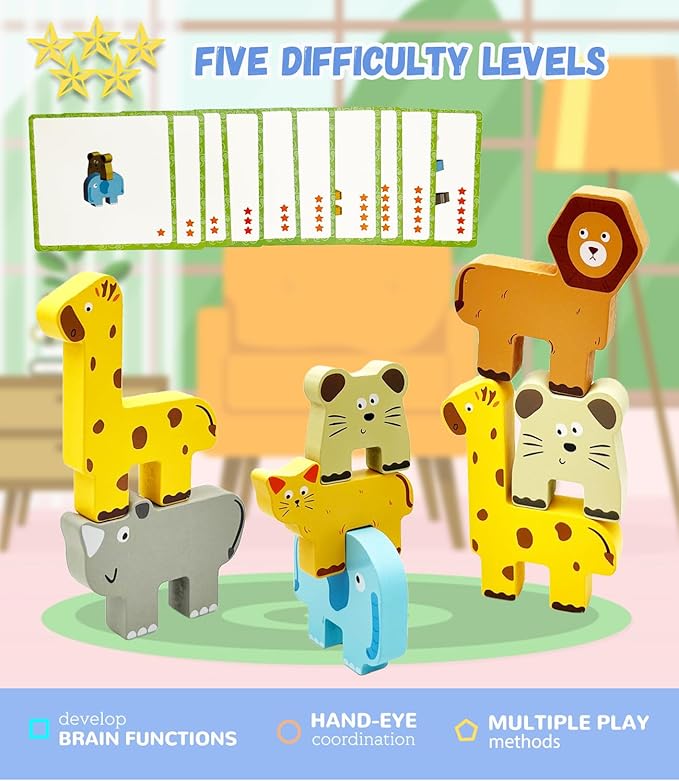 Wooden Animal Puzzles for Toddlers - Sorting & Stacking Montessori Toys for 3 4 5 Year Old Boys Girls, Kids Educational Learning Toys Gift (9pcs Animals)