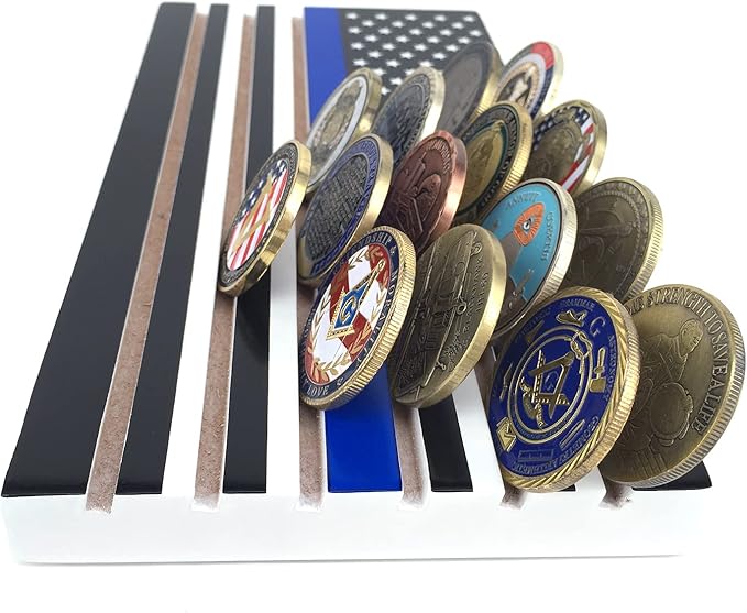 Glamtune 6 Row Coin Holder American Flag Display Stand Thin Blue Line Military Challenge Coin Case