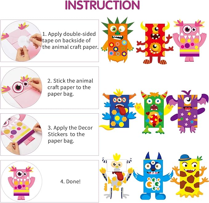 WATINC 9Pack Hand Puppet Art Craft - DIY Making Your Own Paper Sock Puppets Kits Wiggle Googly Eyes, Imaginative Early Learning Classroom Family Storytelling Games Pretend Party Supplies (Monsters)