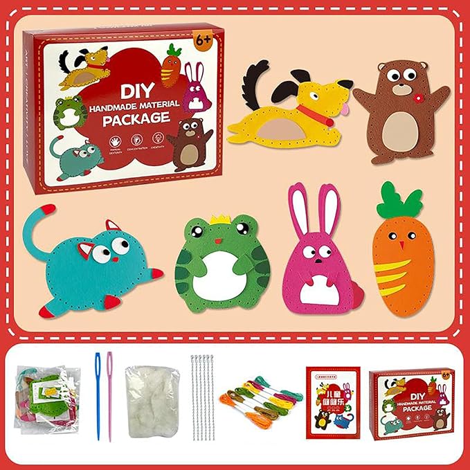 DIY Doll Sewing Toys, Whateveri DIY Doll Sewing Toys, Sewing Kit for Kids, My First Sewing Kit, Weaving Loom for Kids, Sew Fun Animals Kit, Handmade Kids Sewing Crafts DIY Kits Kids 8-12 (A+B Set)