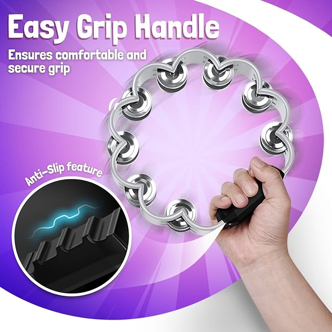 Flexzion Flower Tambourine - 8 Inch Handheld Percussion Instrument w/Metal Jingles & Ergonomic Grip - Small Tambourines for Adults, Kids, Church, Parties, & Musical Events (7 Color Pack)