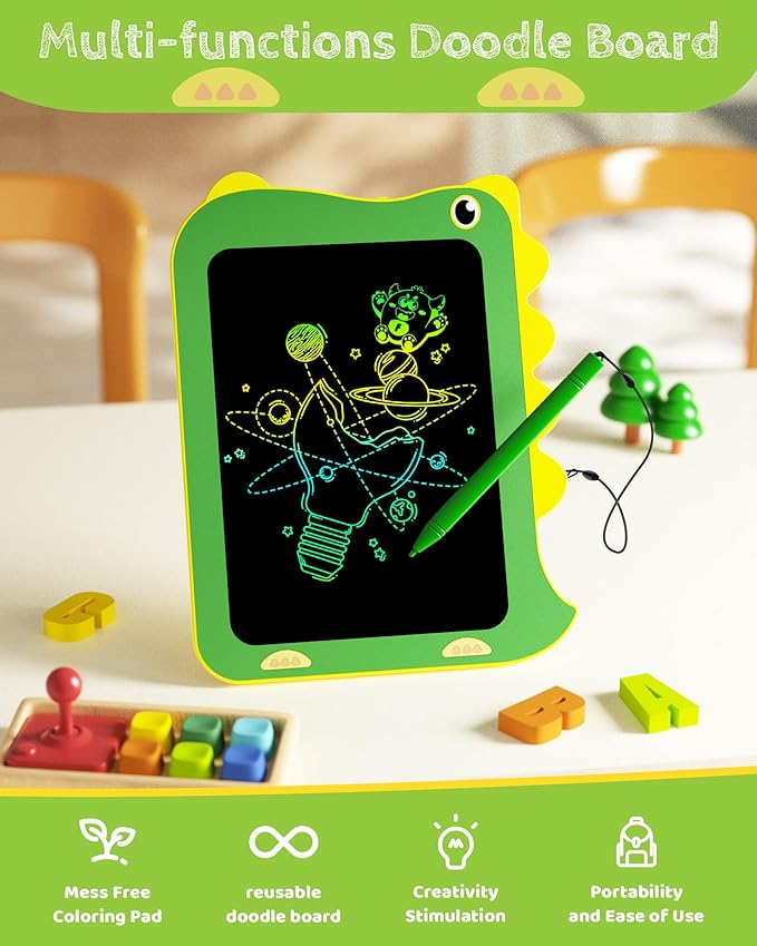 TEKFUN LCD Writing Tablet for Kids, Doodle Board Drawing Pad, Dinosaur Toys for Kids, Travel Toys for 3 4 5 6 Year Old Boys Girls, Easter Birthday Christmas Gifts (8.5in Green)