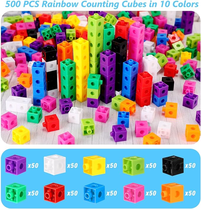 Jenaai 500 Pcs Math Learning Linking Cube with Storage Container Counting Cubes, Colorful Plastic Counting Blocks, Manipulatives Classroom Learning Supplies for Educational(Orange)