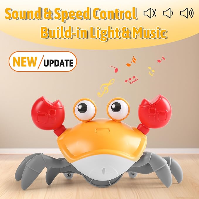 Hirger Crawling Crab Baby Toy Infant: Tummy Time Toys for Babies 3 6 9 12 18 24 36 Months, Walking Dancing Sensing Crab for Toddler 1 2 3 4 Year Old, 1st Music Birthday Gifts for Boys Girls