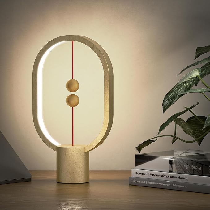 Bedroom Lamps - Mini Balance Lamps, Birthday Gifts, Bedside and Nightstand Lights, Plug-in Night Lights with Magnetic Base for Home, Office, and College Dorm (Wood Color)