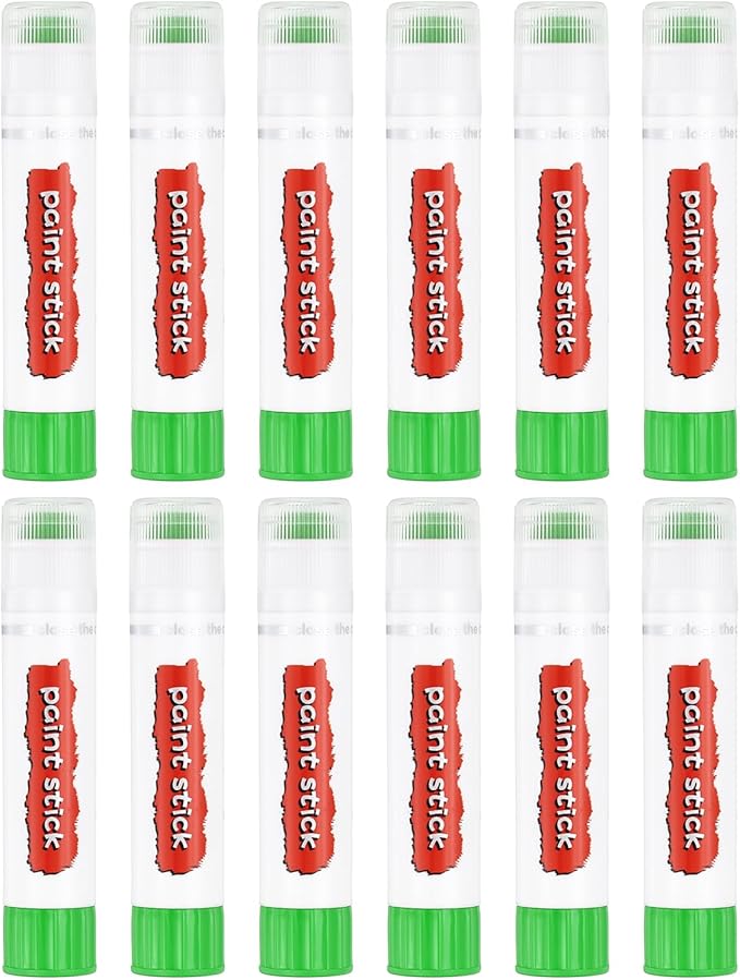 PATIKIL Tempera Paint Sticks, 12 Pcs Solid Tempera Paints Sticks Washable Bulk Markers Pen Quick Drying for Artists Beginners Art Supplies, Yellow-green