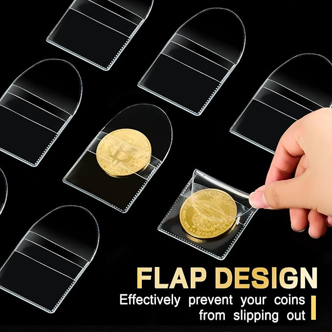 50PCS Single Pocket Coin Sleeves, 2.2 x 2.2 Inches Clear Plastic Holders, Individual Protectors, Small Pouches for Currency Bills Collectors
