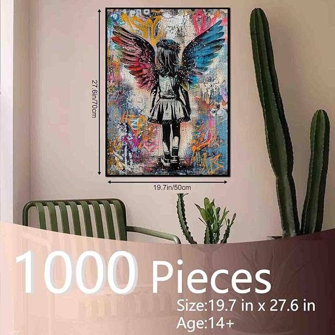 Tucocoo 1000 Piece Jigsaw Puzzles for Adults Banksy Angel Wings Painting Jigsaw Puzzle Little Girl 1000 Pieces Puzzles for Challenging Family Activity Game Street Pop Art DIY Puzzle Wall Decor Gifts