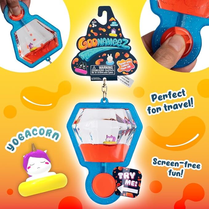 Goonameez Hand-Held Sensory Fidget Toy with Floating Characters Mesmerizing Water Mix, Collect All 6 Unique Shapes for Squishy Fun, Perfect Travel Toy! (Yogacorn)