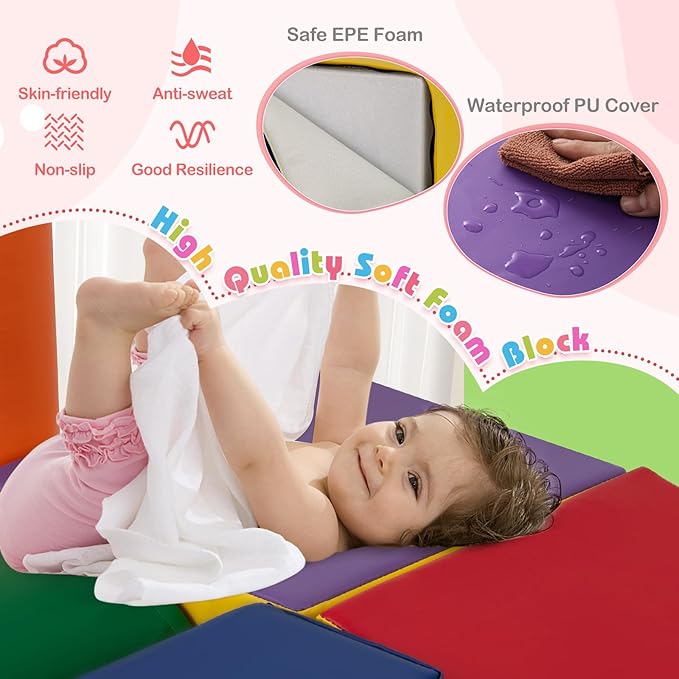 HONEY JOY 6-Piece Climb and Crawl Playset, Soft Climbing Foam Block Activity Play Structure Gym Equipment for Infant Baby, Color Coordination, Waterproof Indoor Climbing Toys for Toddlers (Purple)