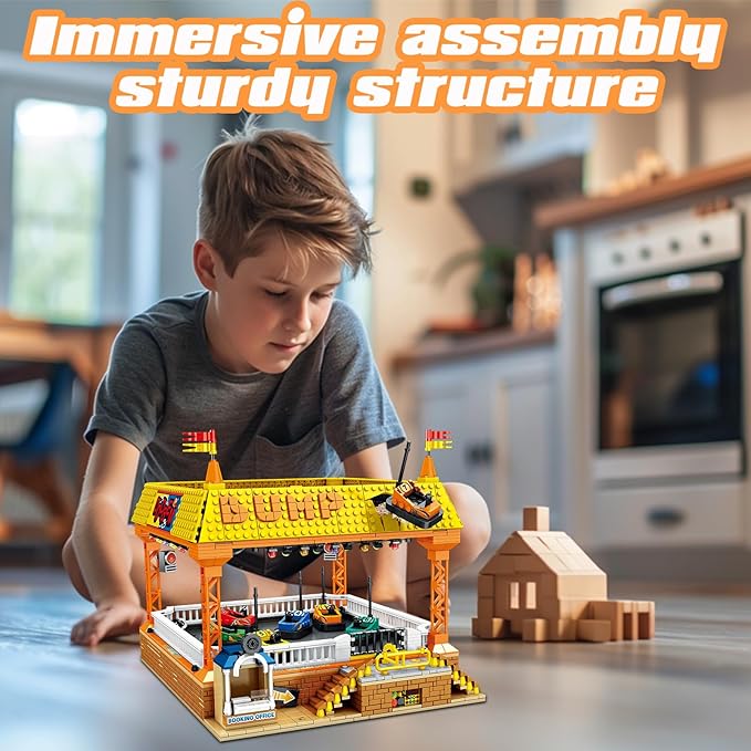 Bumper-Cars Building Set, Electric Control Kart Race Car Toy for Boy Girl, City Amusement Park Construction, Birthday Gifts for Adult Teen Kid Ages 6 7 8+, Architecture Theme Collection 1840pcs