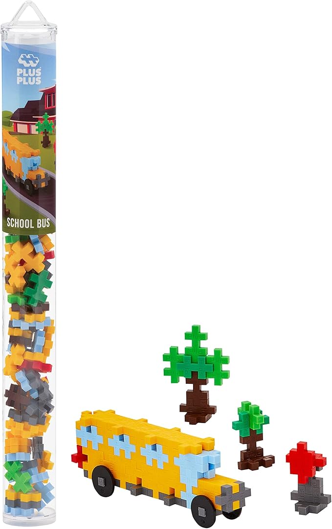 PLUS PLUS Vehicle Building Block Kit, 3D Puzzle Stem Toy for Kids, 70 Interlocking Pieces - School Bus Mini Maker Kit