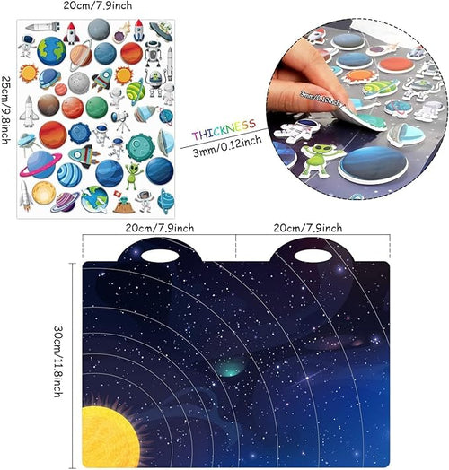 3D Outer Space Puffy Sticker Play Set Kids 2-4 Toys Gifts Sticker Book Galaxy Window Clings Decals for Toddlers Home Airplane Solar Systerm Party Supplies Decorations 100 Reusable Puffy Stickers