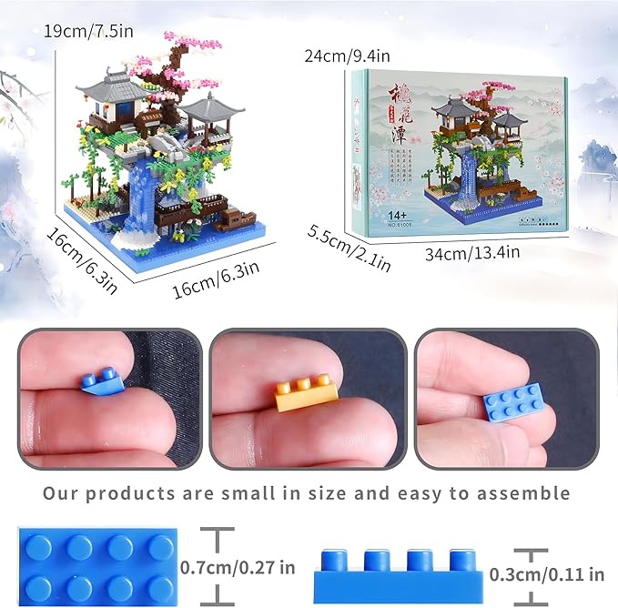 Cherry Blossom Treehouse Micro Mini Building Block Sets Japanese Bonsai Tree Peach Blossom Pool Architecture Building Model Toy Gift for Adults 2500 Pieces